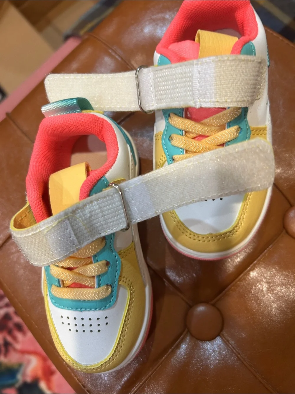 Kids Multicolor Velcro Sneakers in Yellow, Teal & Coral